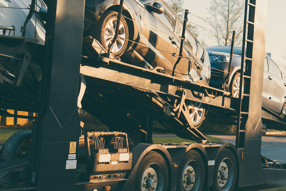 Cars on an auto transport truck