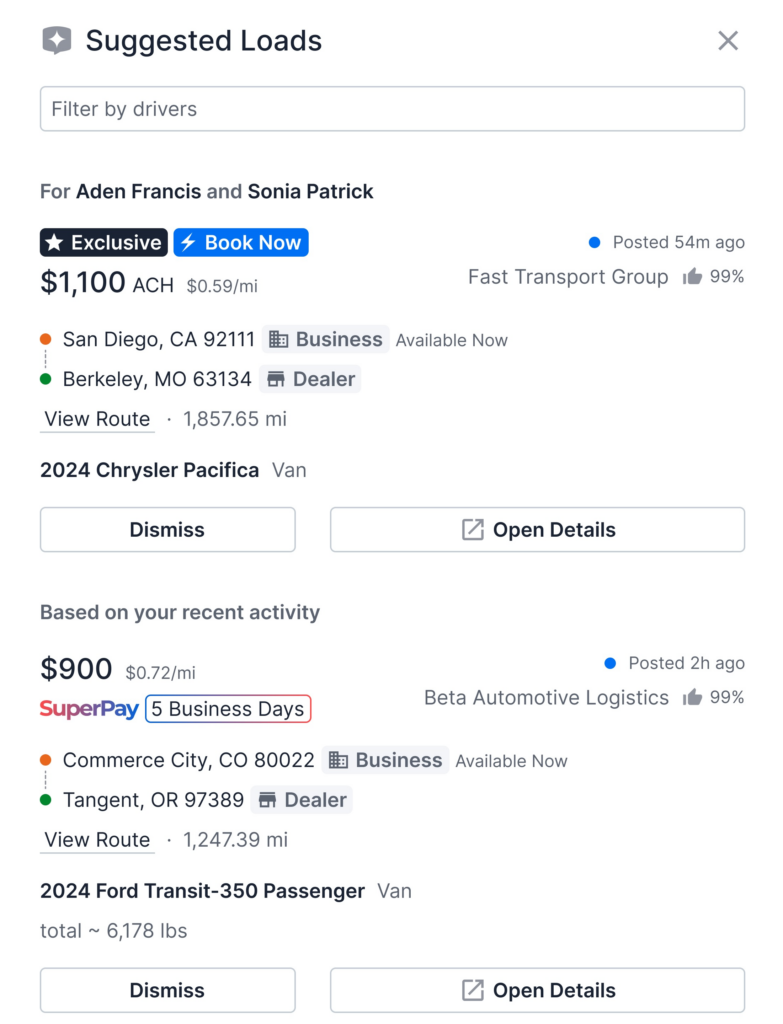 Suggested Loads screenshot