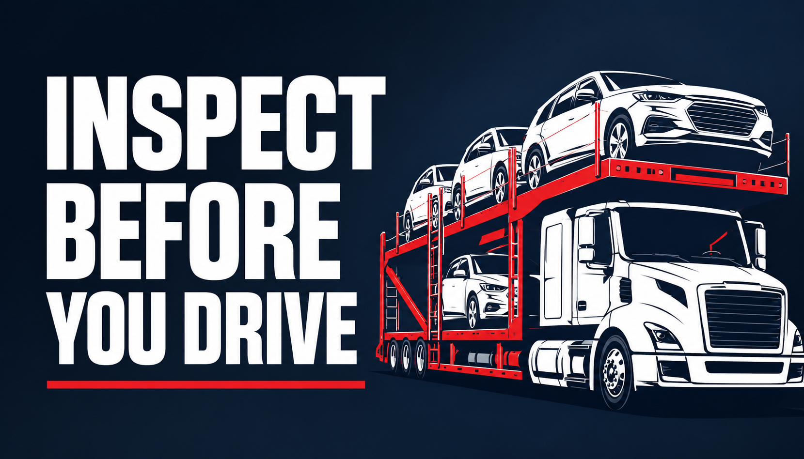 Car hauler driver performing FMCSA pre-trip inspection on auto transport trailer